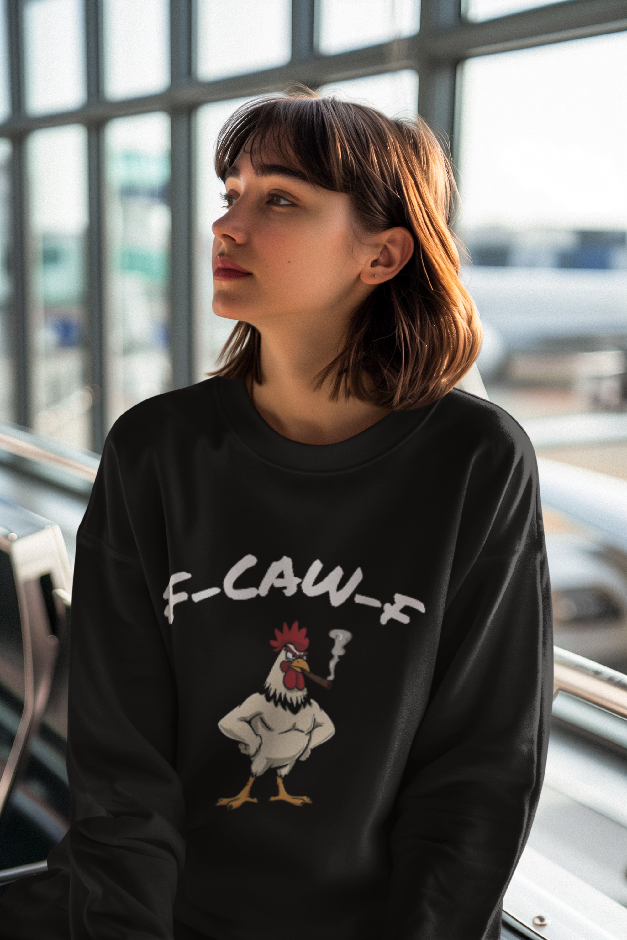 F-CAW-F Rooster Sweatshirt – Funny Angry Rooster with Cigar