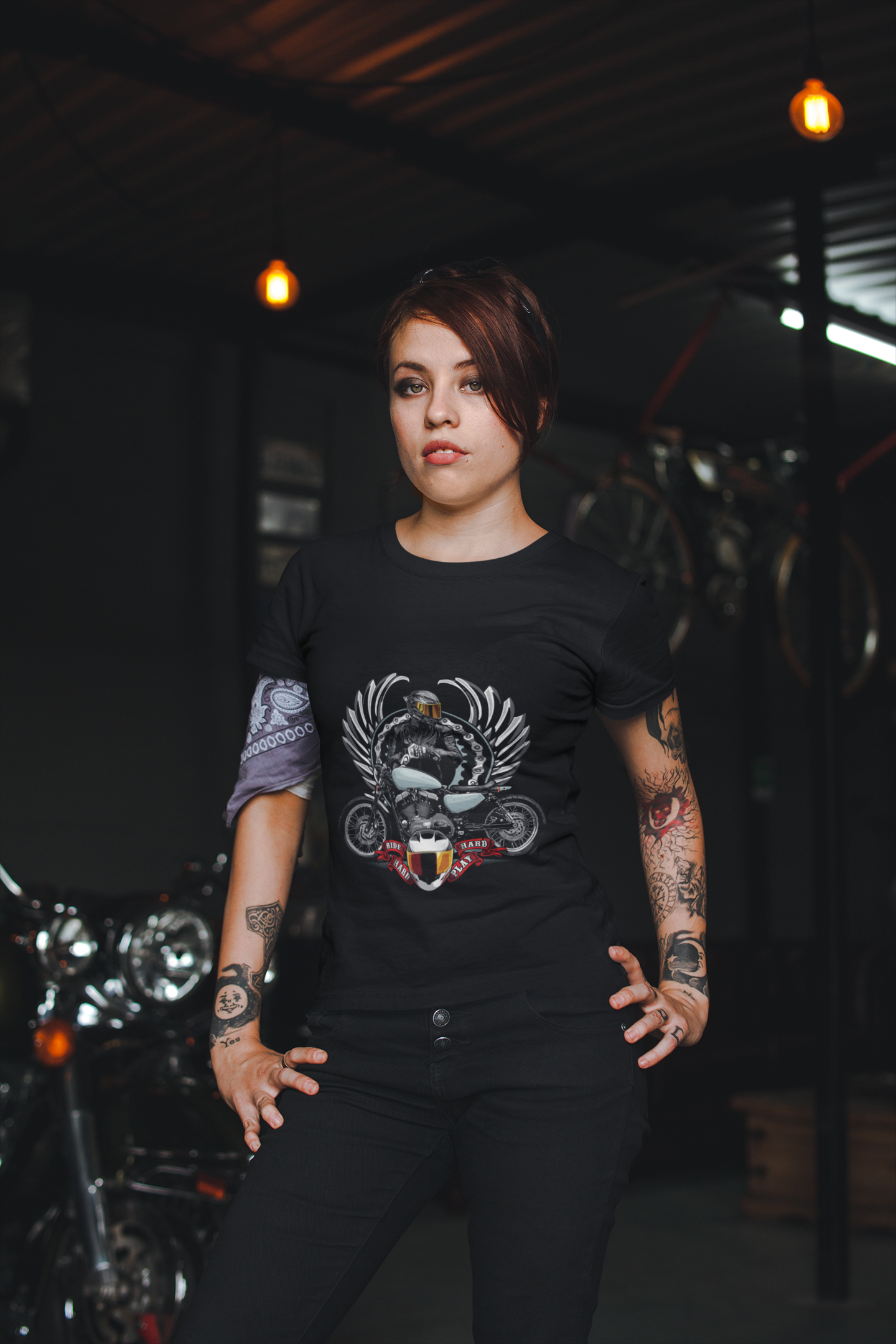 Motorcycle Rider Wings T-Shirt — Vintage Biker Helmet Crest