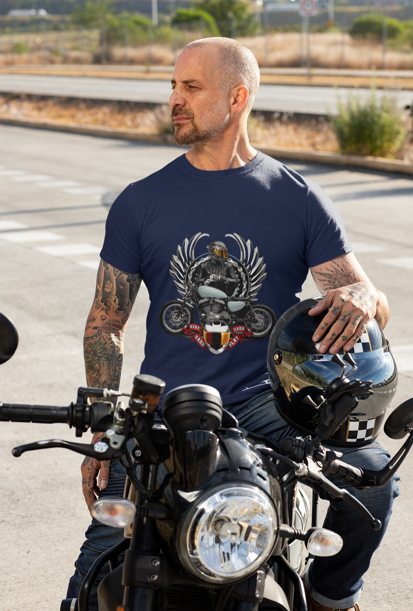 Motorcycle Rider Wings T-Shirt — Vintage Biker Helmet Crest