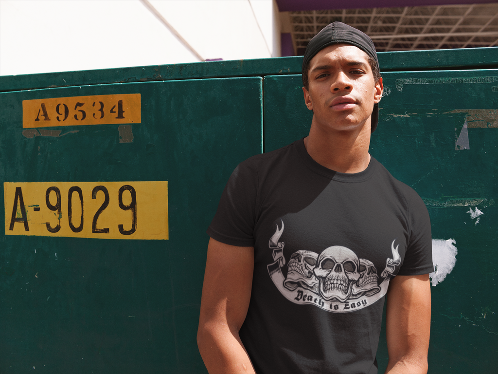 Skull Graphic Tee - Death is Easy Unisex Softstyle T-Shirt, Casual Wear, Gothic Fashion, Music Festival Shirt, Halloween Costume Top