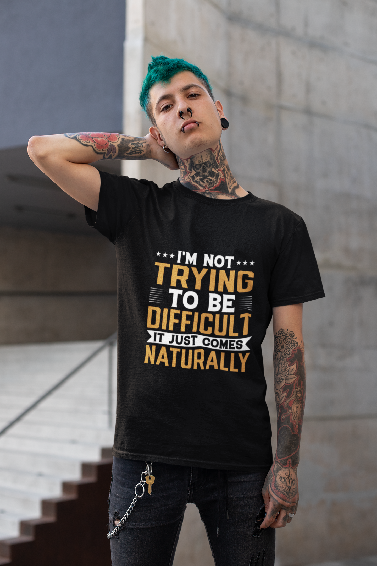 Funny Sarcastic T-Shirt – “I’m Not Trying To Be Difficult, It Just Comes Naturally” Graphic Tee