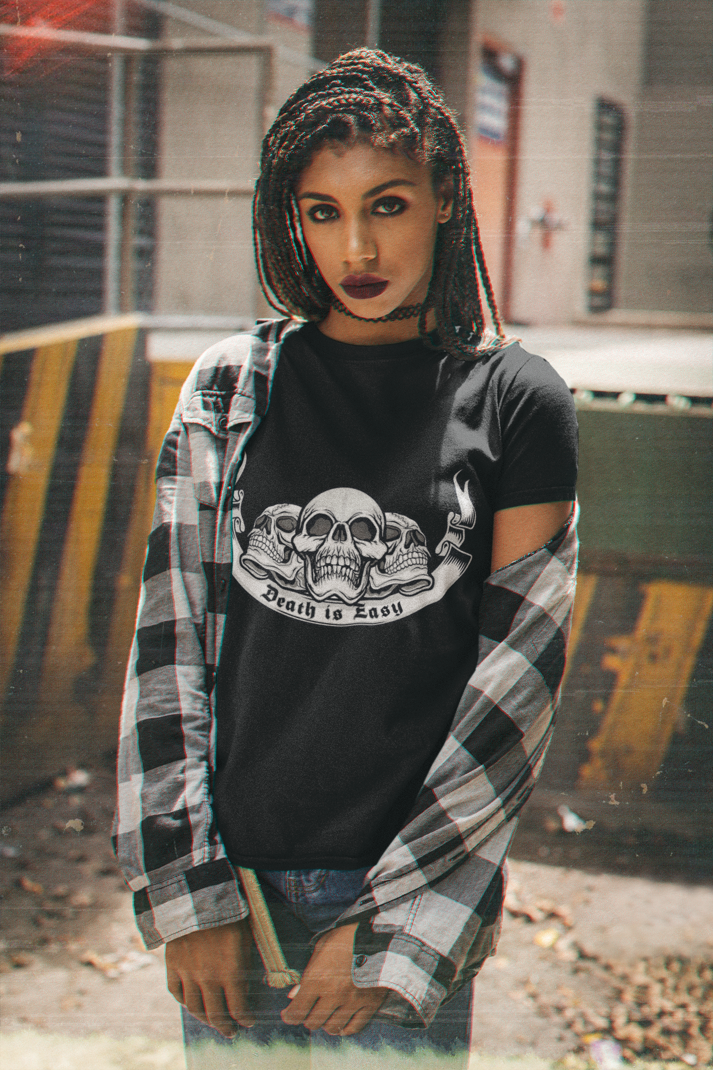 Skull Graphic Tee - Death is Easy Unisex Softstyle T-Shirt, Casual Wear, Gothic Fashion, Music Festival Shirt, Halloween Costume Top