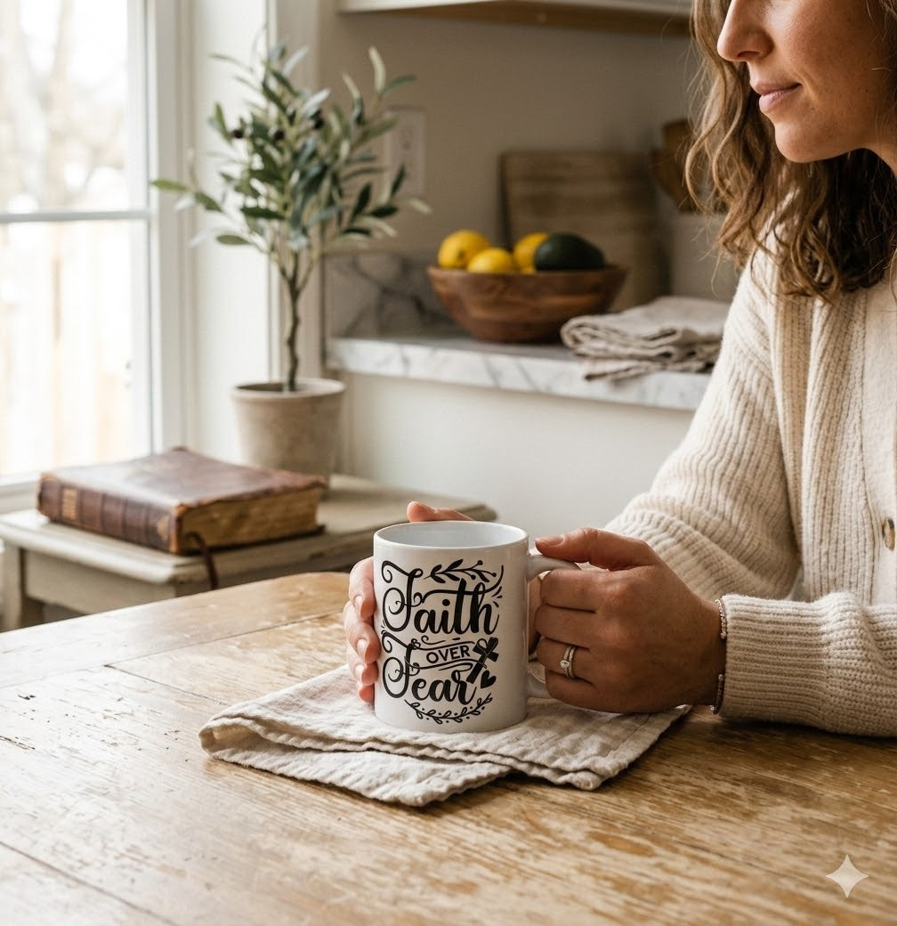 Inspirational Faith Over Fear Mug | Christian Gift for Women