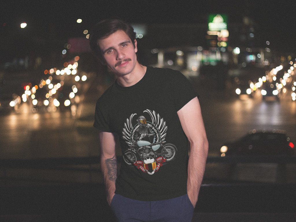 Motorcycle Rider Wings T-Shirt — Vintage Biker Helmet Crest