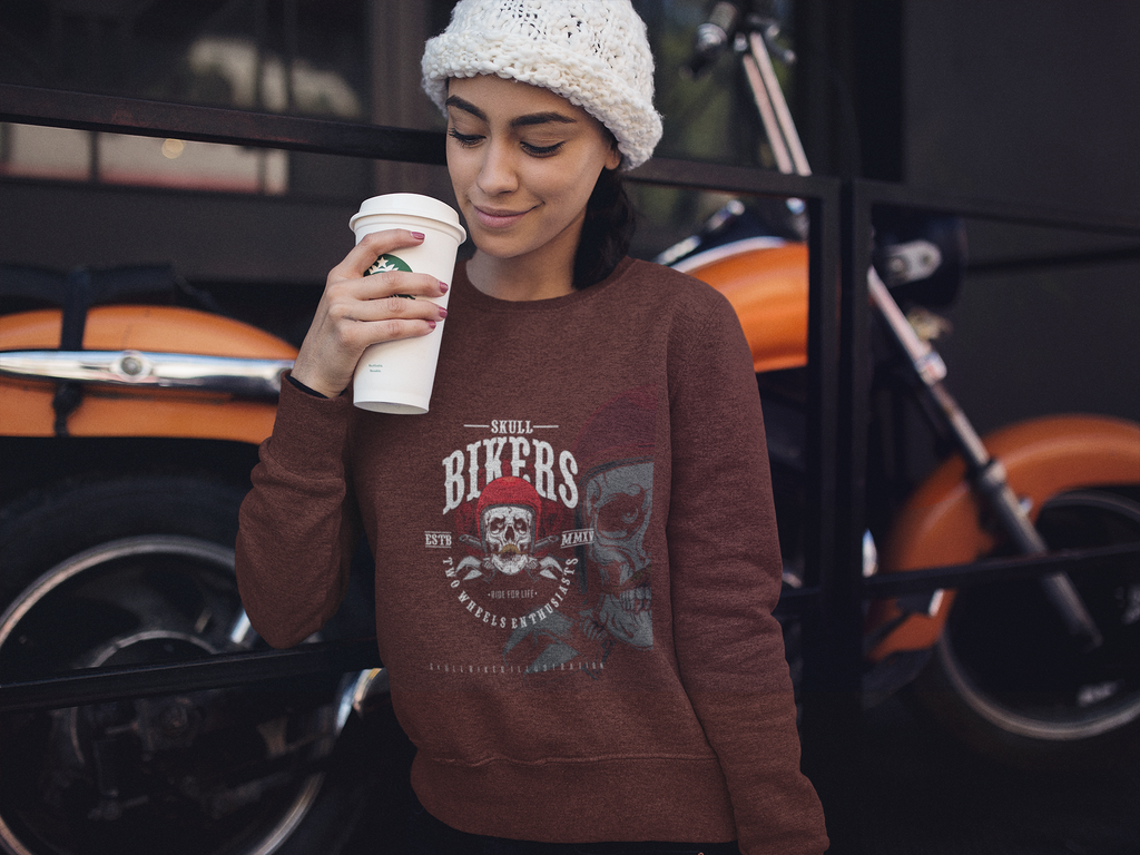 Biker Skull Crewneck Sweatshirt – "Skull Bikers" Vintage Motorcycle Graphic